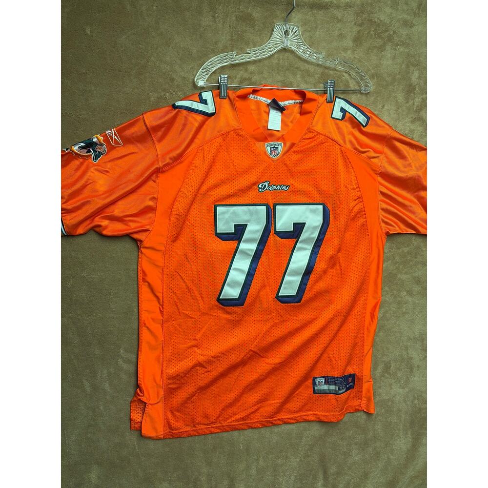 Vintage Reebok Miami Dolphins Jake Long 77 Authentic Jersey Orange Size 52